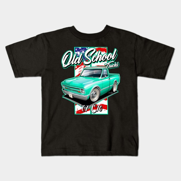 Cartooned 1967 Chevy C10 Truck Kids T-Shirt by stefansautoart